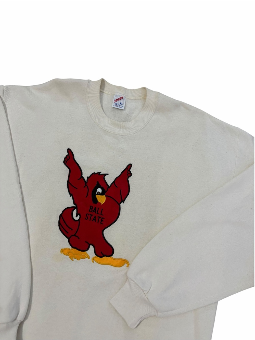 VTG Ball State Cardinals Chirp Chirp College Sweatshirt Adult XL White Stitched